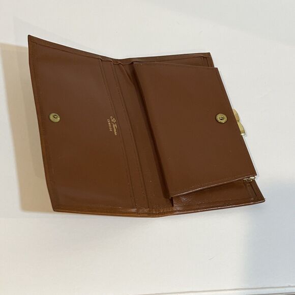 Vintage St. Thomas Cowhide Leather Kiss Lock Slots Brown Wallet Festival Boho - Picture 5 of 9